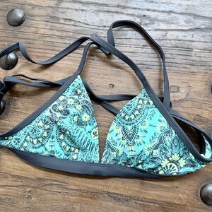 Prana Light Green gray paisley bikini Top